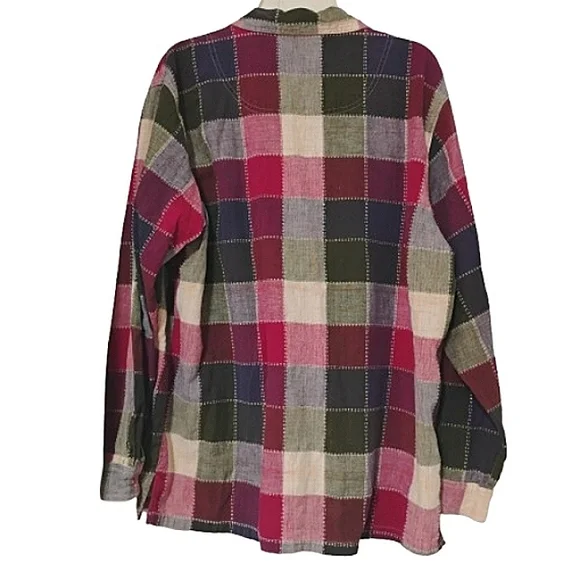 90's Carolina Colours Colorblock Gauze Button-Up Shirt XL 100%Cotton Windowpane - Picture 6 of 15